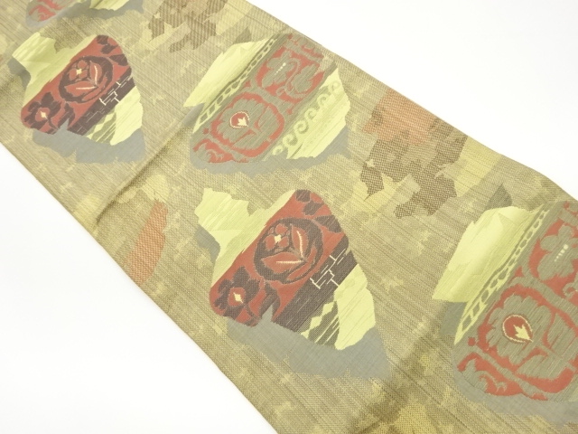 JAPANESE KIMONO / VINTAGE NAGOYA OBI / CHIKUZEN HAKATA / WOVEN FLOWER & JAR
